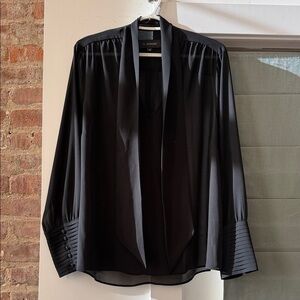 11 Honore Black Long Sleeve Tie-Neck Blouse